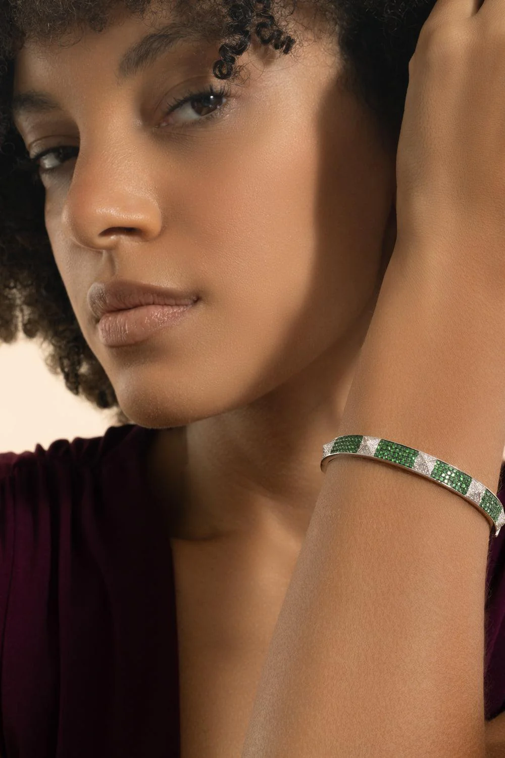 Diamond Tsavorite Spike Bangle Bracelet - Image 3