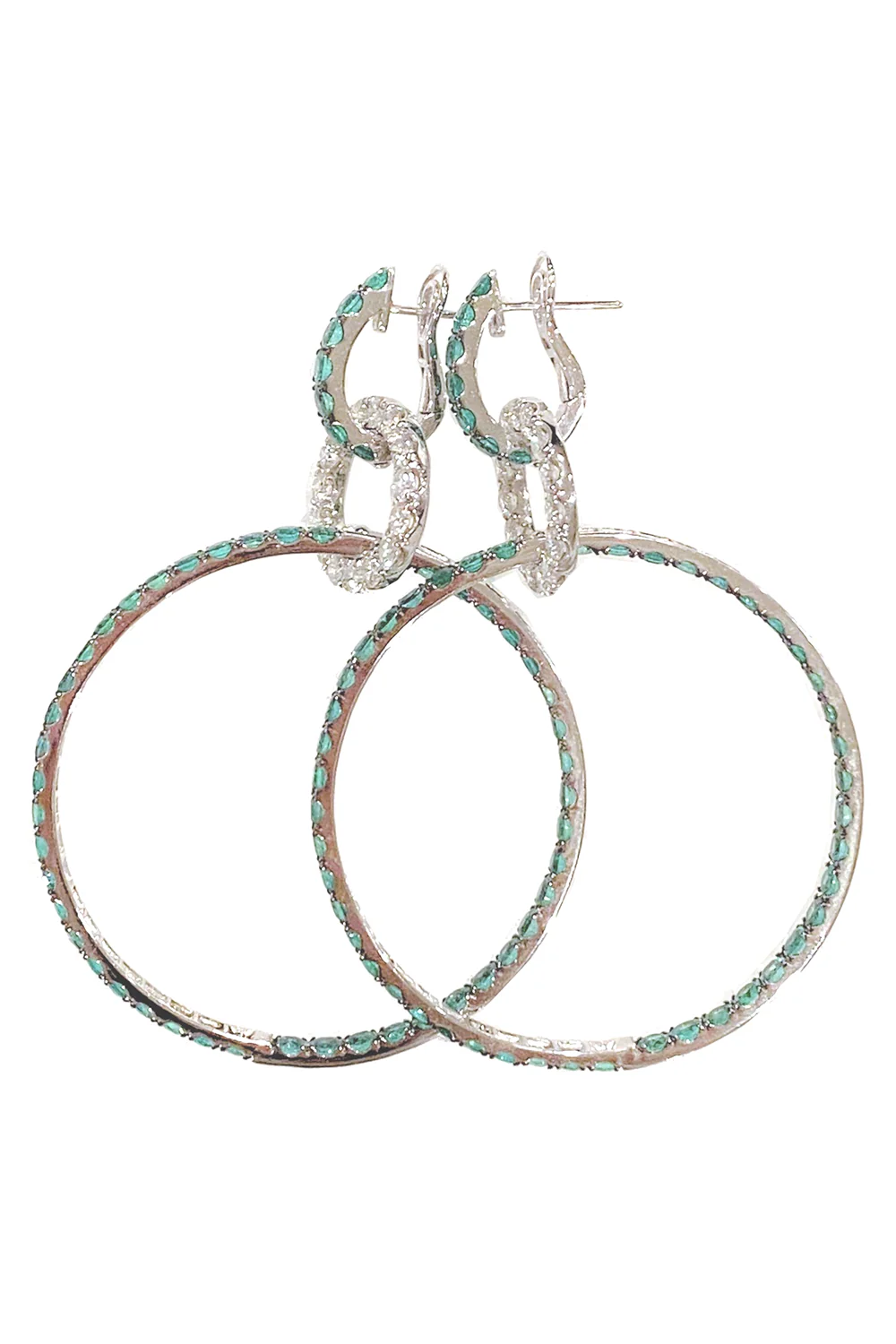 Emerald Diamond Drop Hoop Earrings