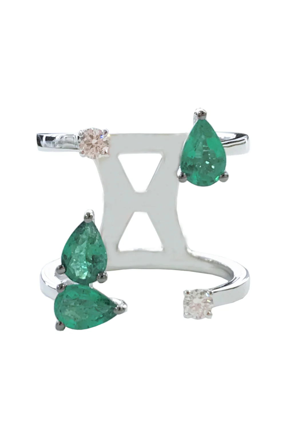 Emerald Diamond Open Ring
