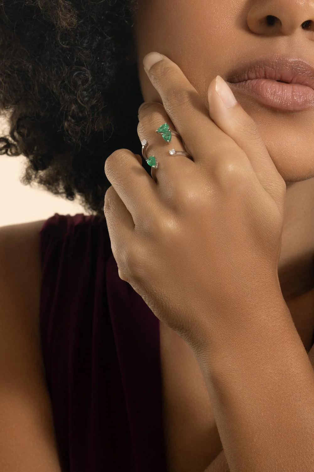 Emerald Diamond Open Ring - Image 2
