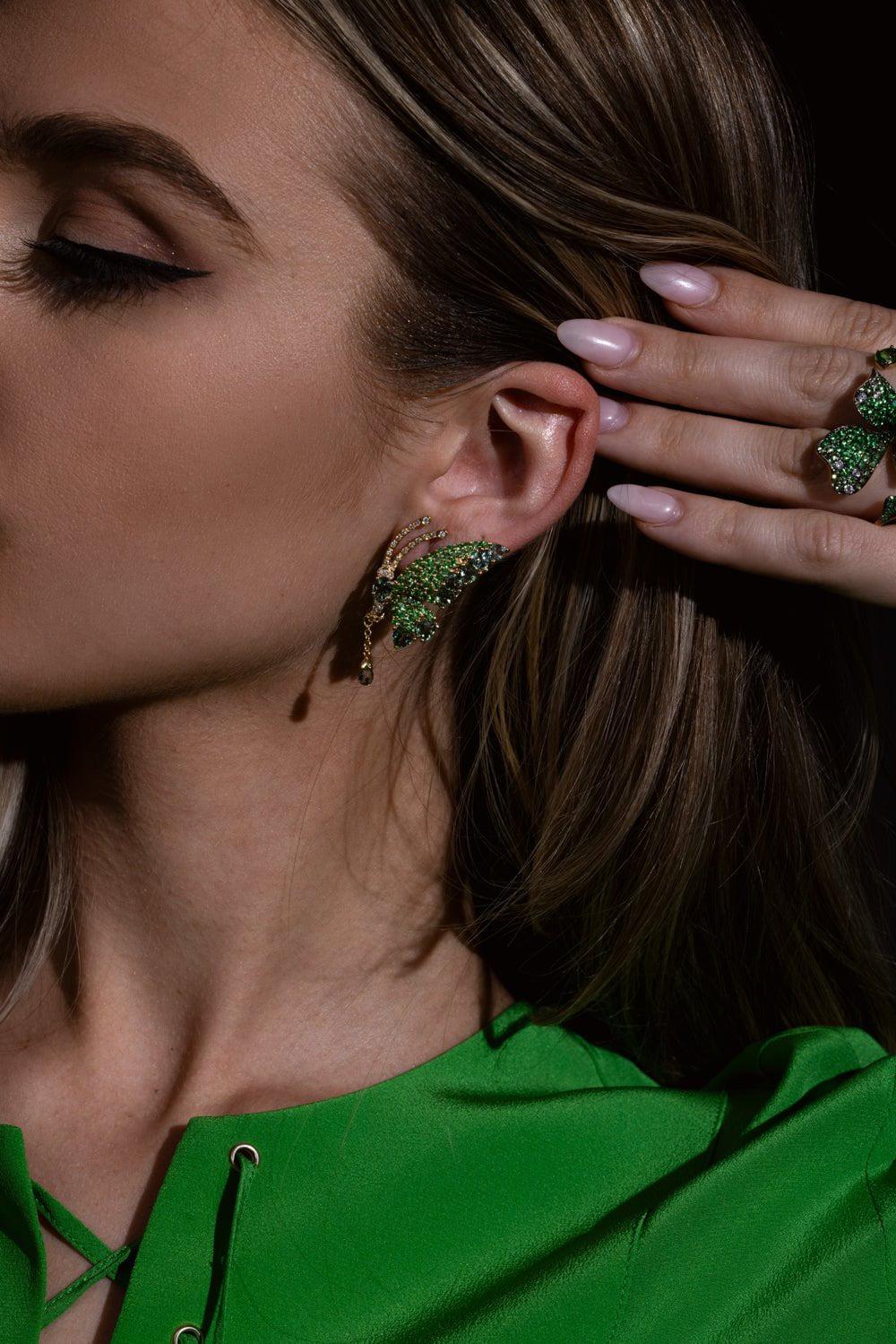 Green Sapphire Butterfly Earrings - Image 4