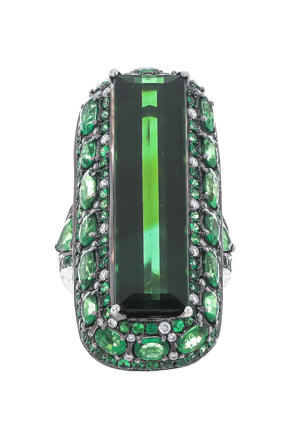 Green Tourmaline Garnet Diamond Ring