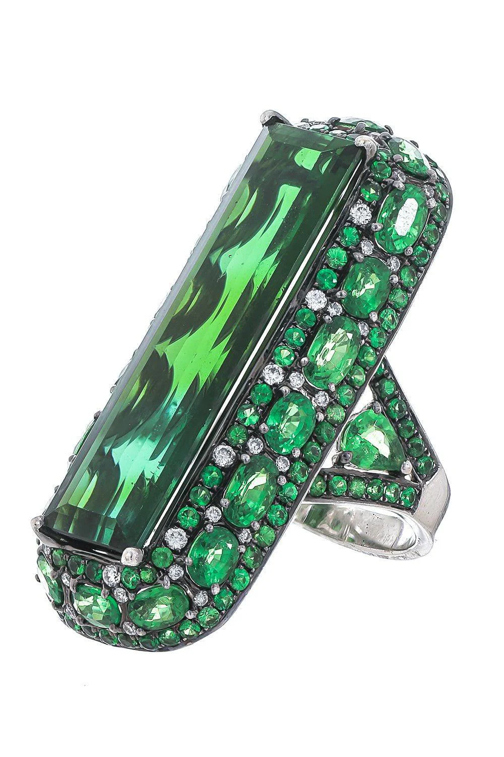 Green Tourmaline Garnet Diamond Ring - Image 5