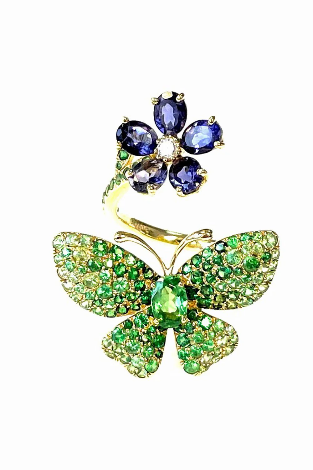 Lolite Garnet Flower Butterfly Ring