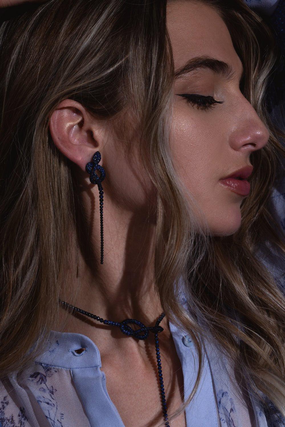 Long Blue Sapphire Snake Earrings - Image 3