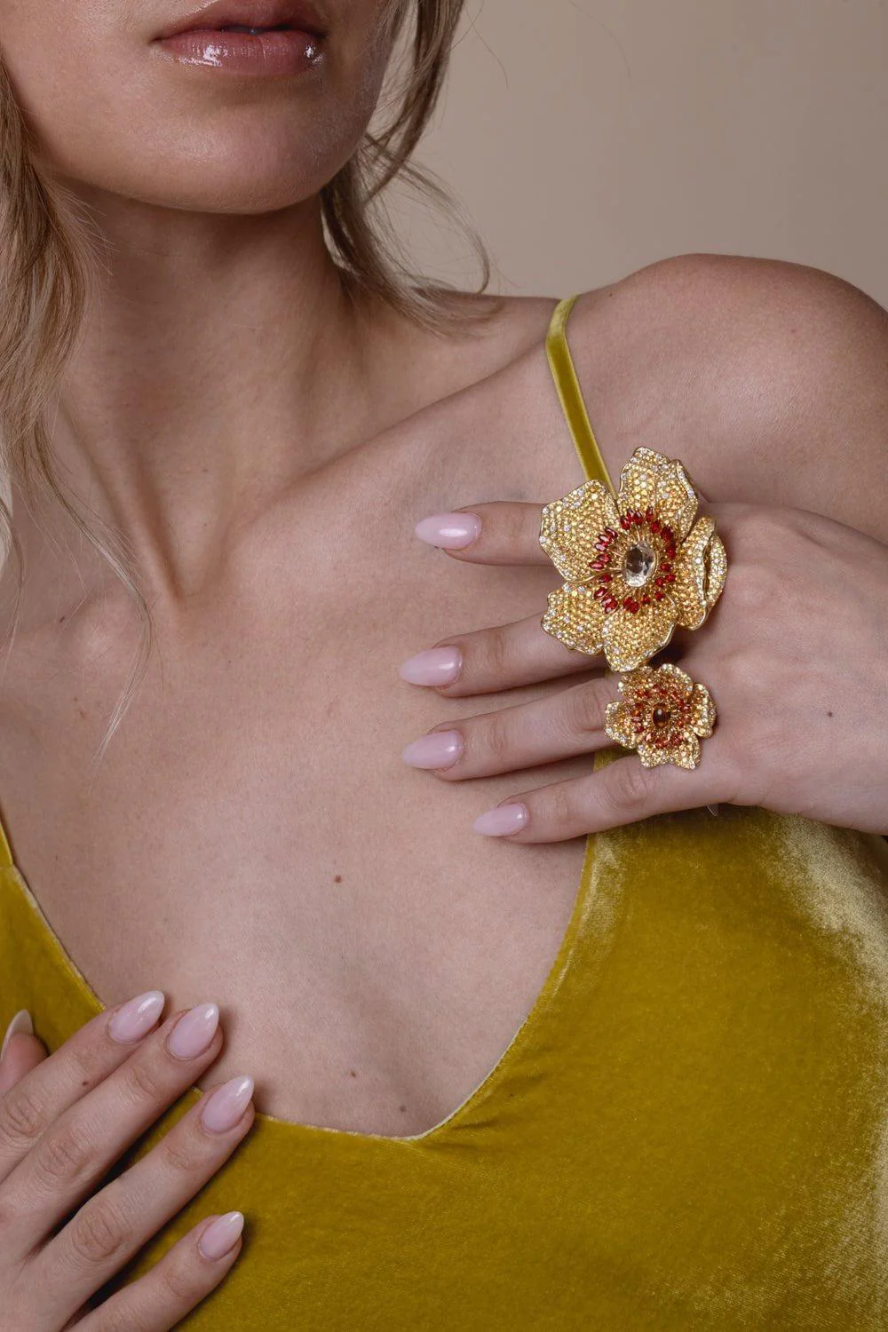 Orange Yellow Sapphire Flower Ring - Image 2