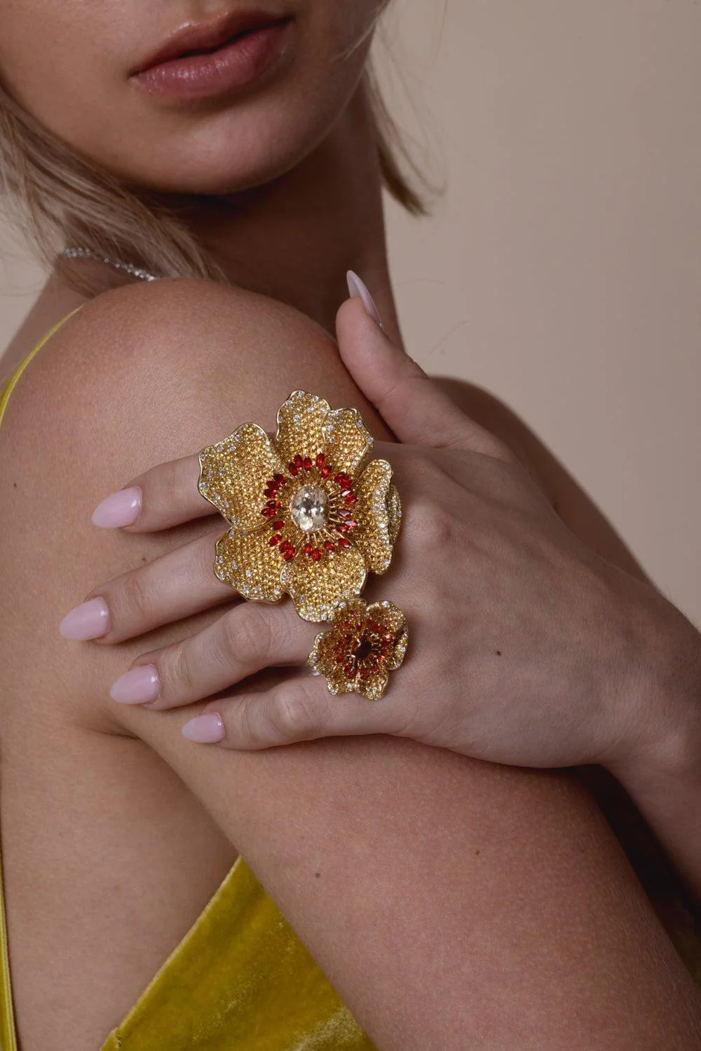 Orange Yellow Sapphire Flower Ring - Image 3