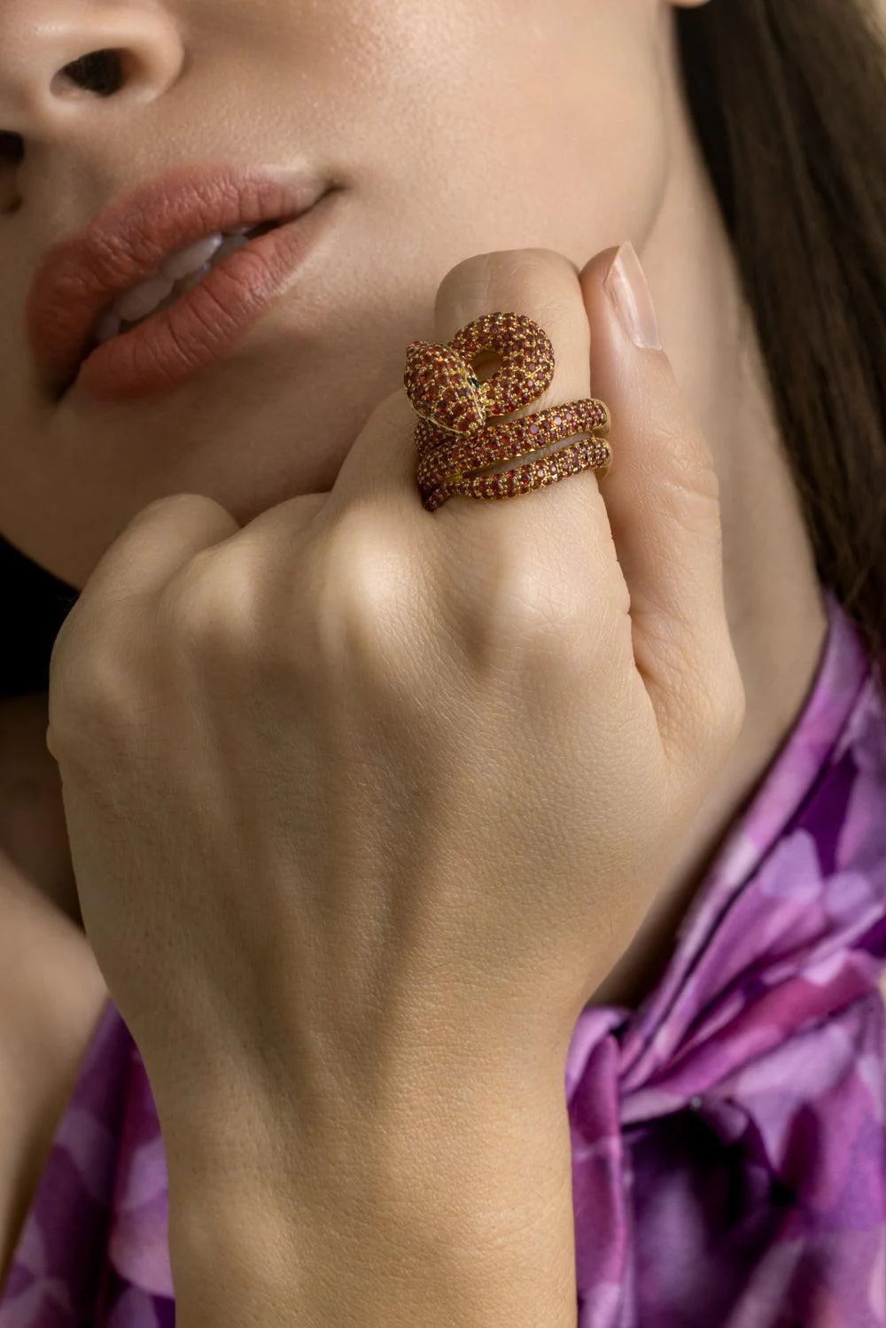 Organge Sapphire Black Diamond Ring - Image 3