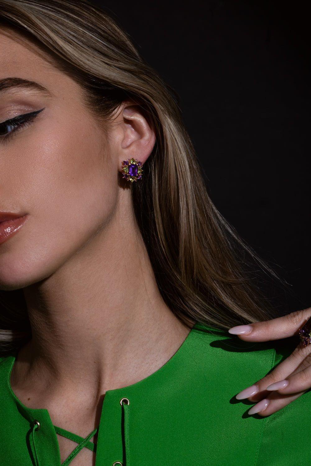 Pink Sapphire Amethyst Stud Earrings - Image 3