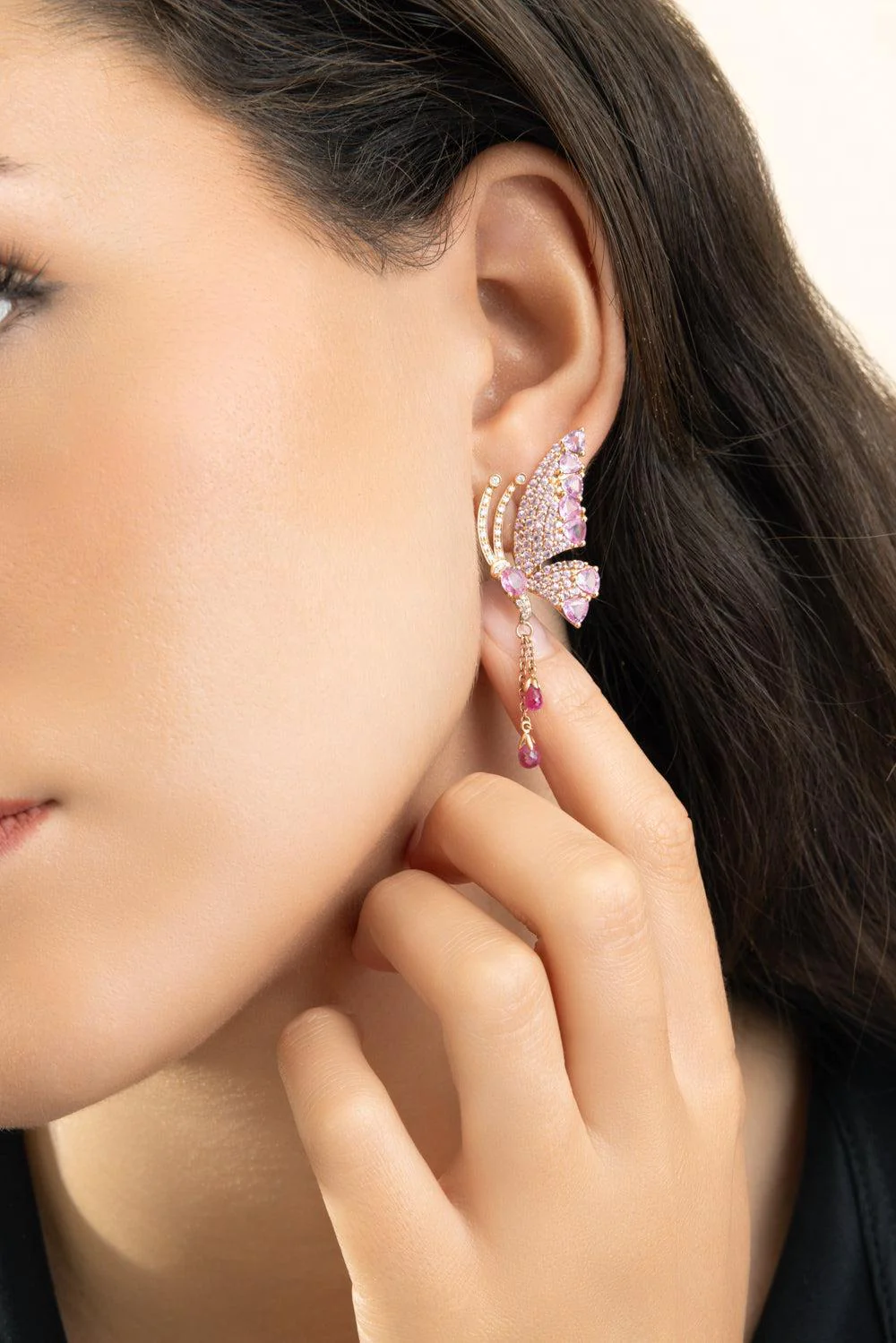 Pink Sapphire Butterfly Earrings - Image 4