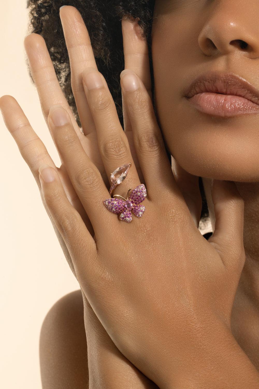 Pink Sapphire Butterfly Open Ring - Image 2