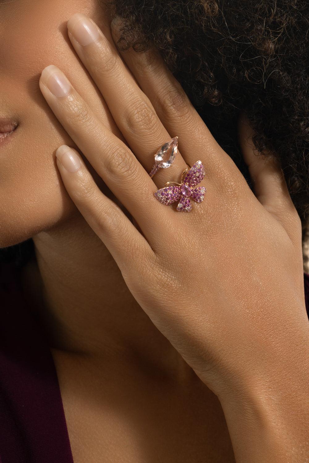 Pink Sapphire Butterfly Open Ring - Image 3