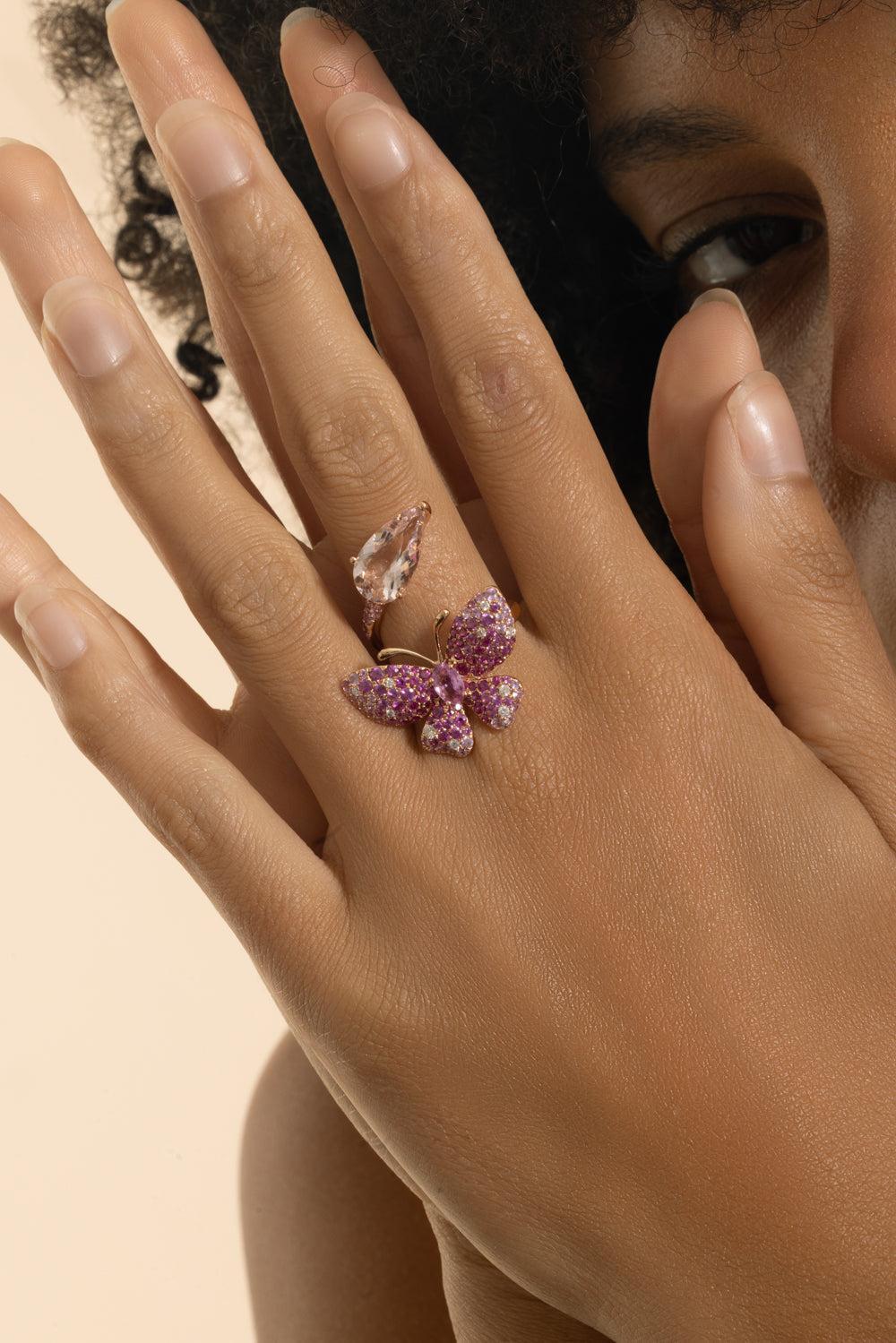 Pink Sapphire Butterfly Open Ring - Image 4