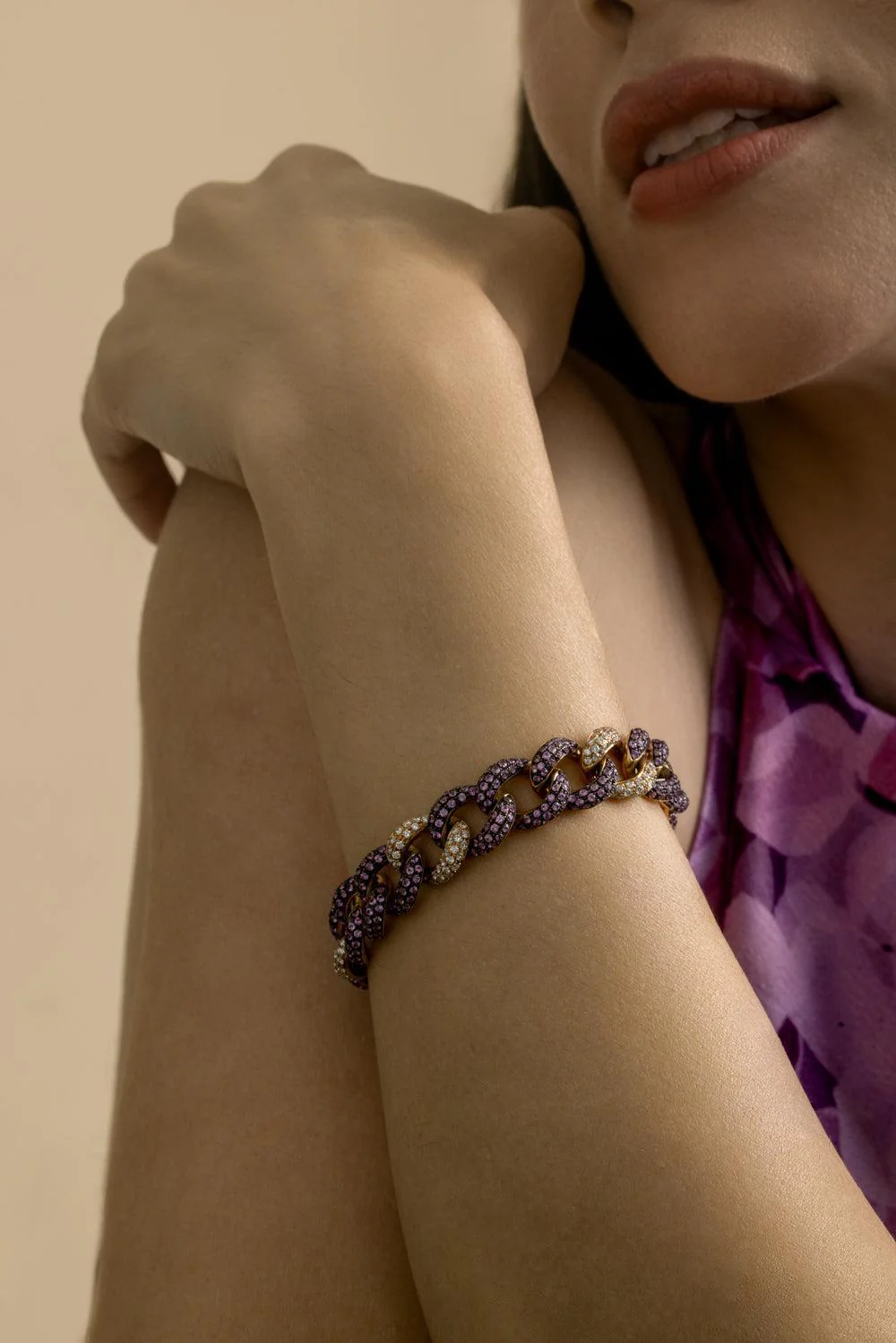 Pink Sapphire Diamond Curb Chain Bracelet - Image 3