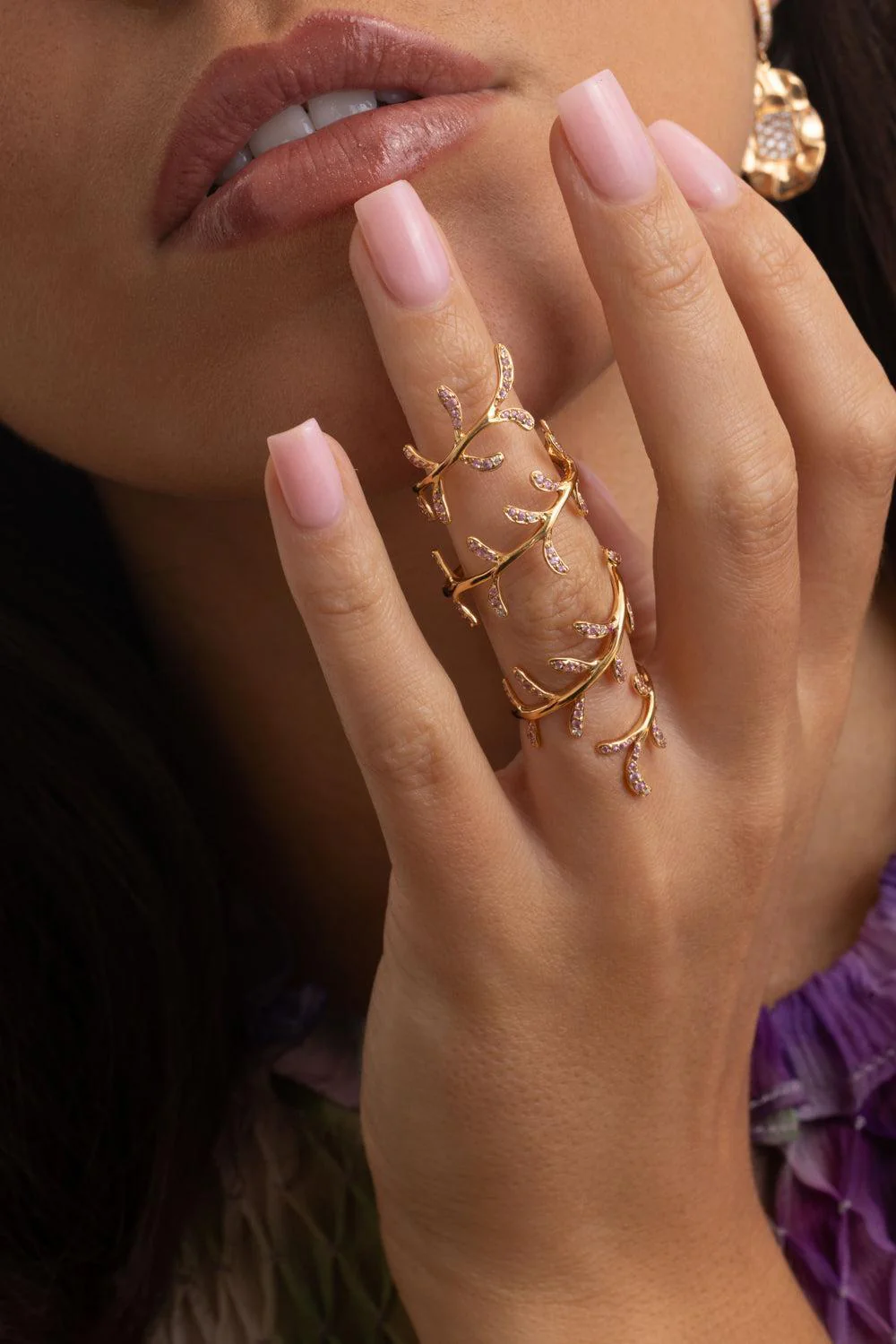 Pink Sapphire Full-Finger Flower Ring - Image 3