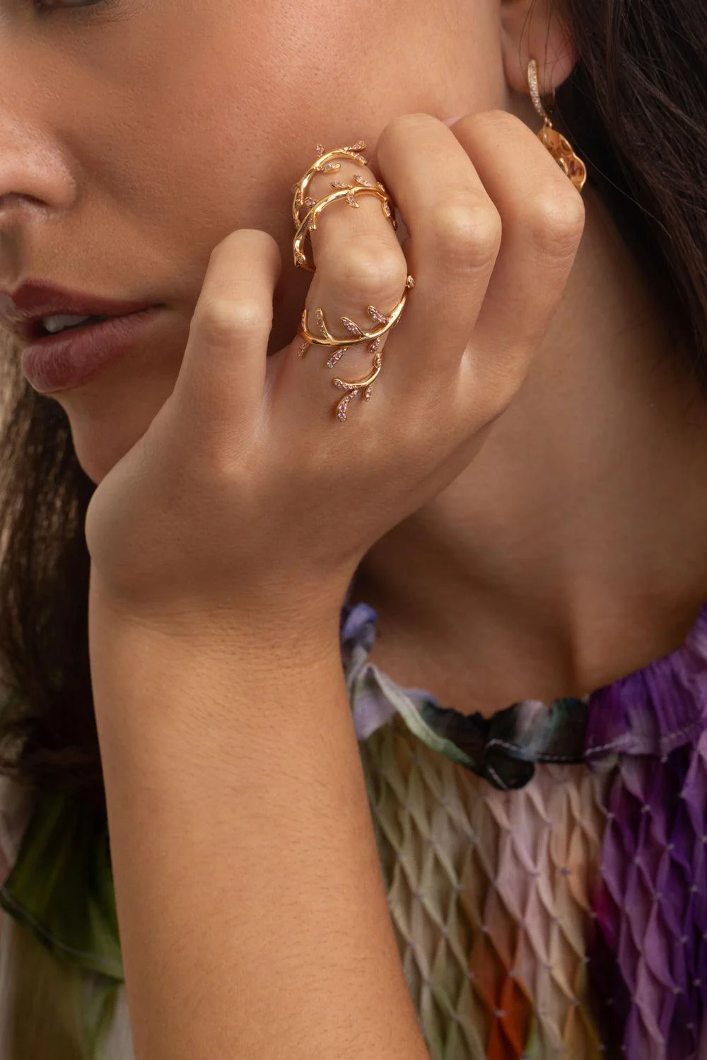 Pink Sapphire Full-Finger Flower Ring - Image 4