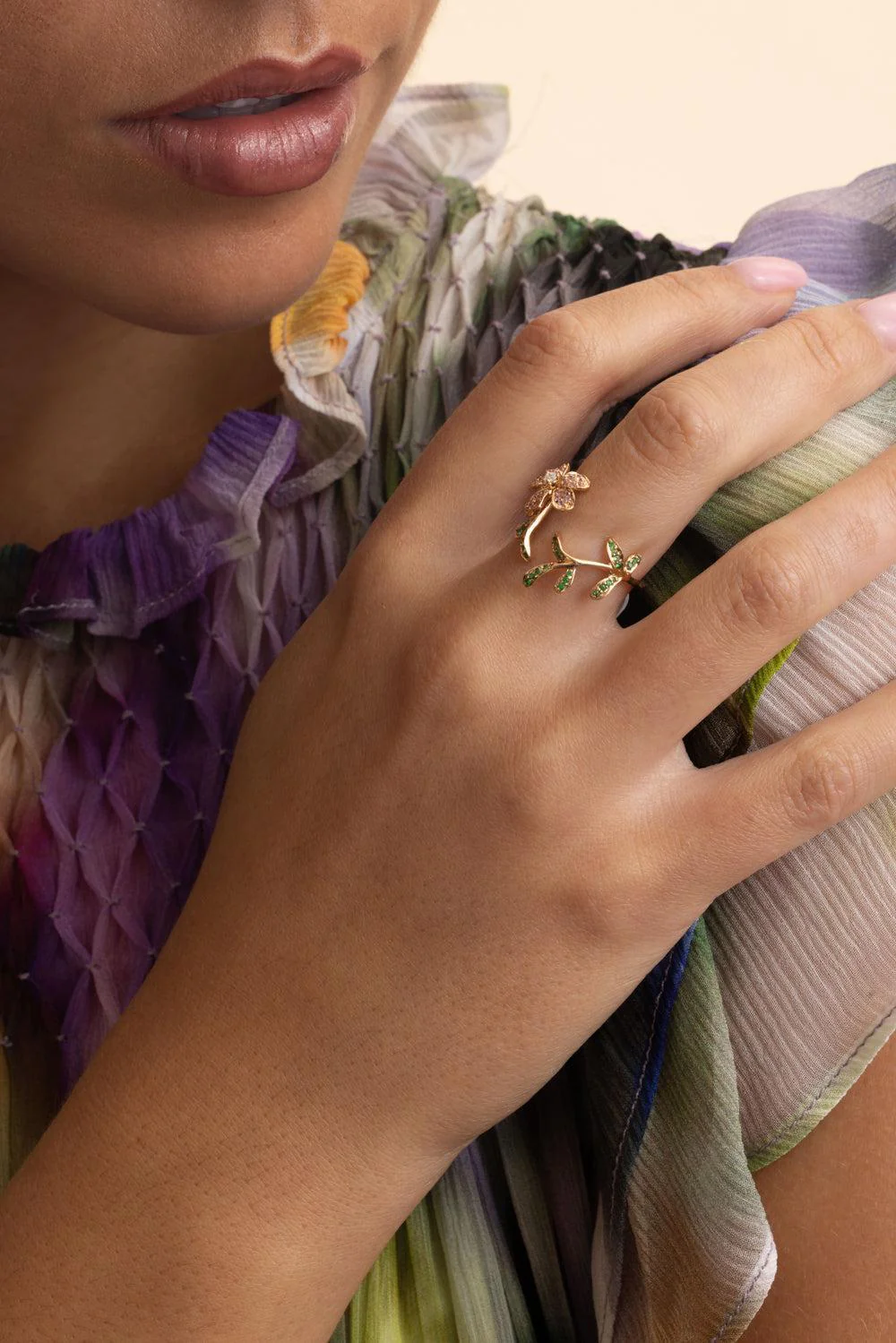 Pink Sapphire Garnet Flower Ring - Image 2