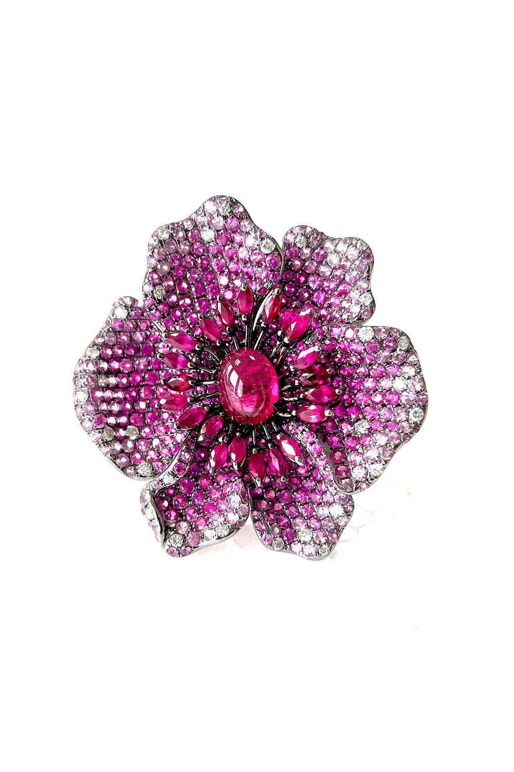 Pink Sapphire Tourmaline Ruby Flower Ring