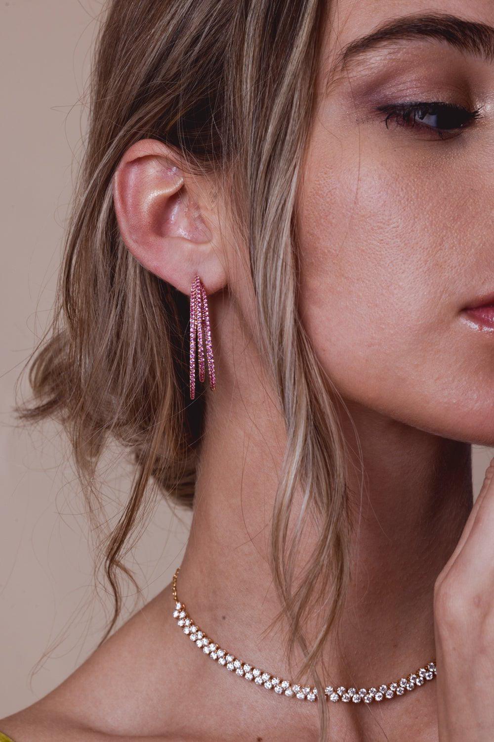 Pink Sapphire Triple  Hoop Earrings - Image 4