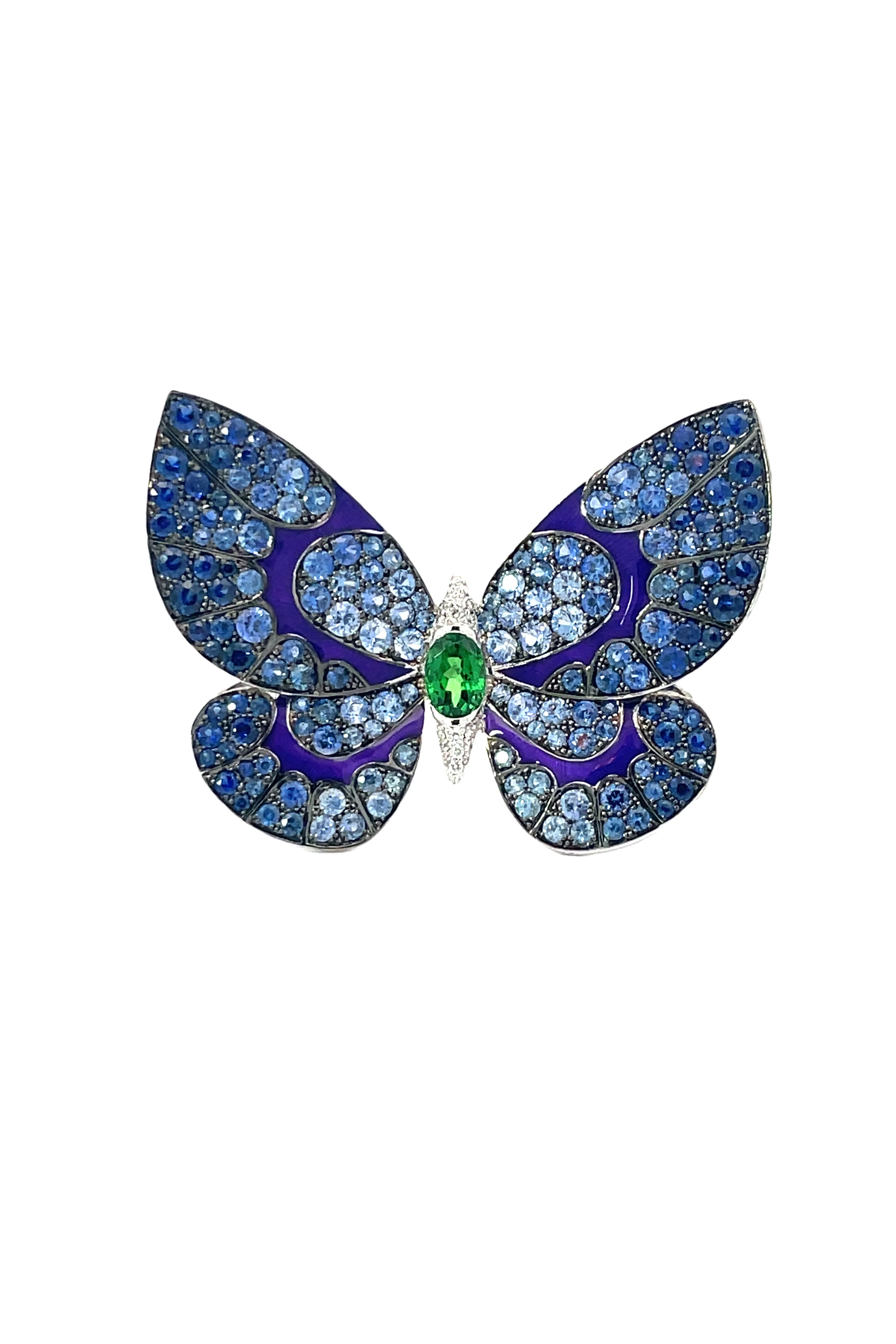Purple Enamel Tsavorite Butterfly Ring