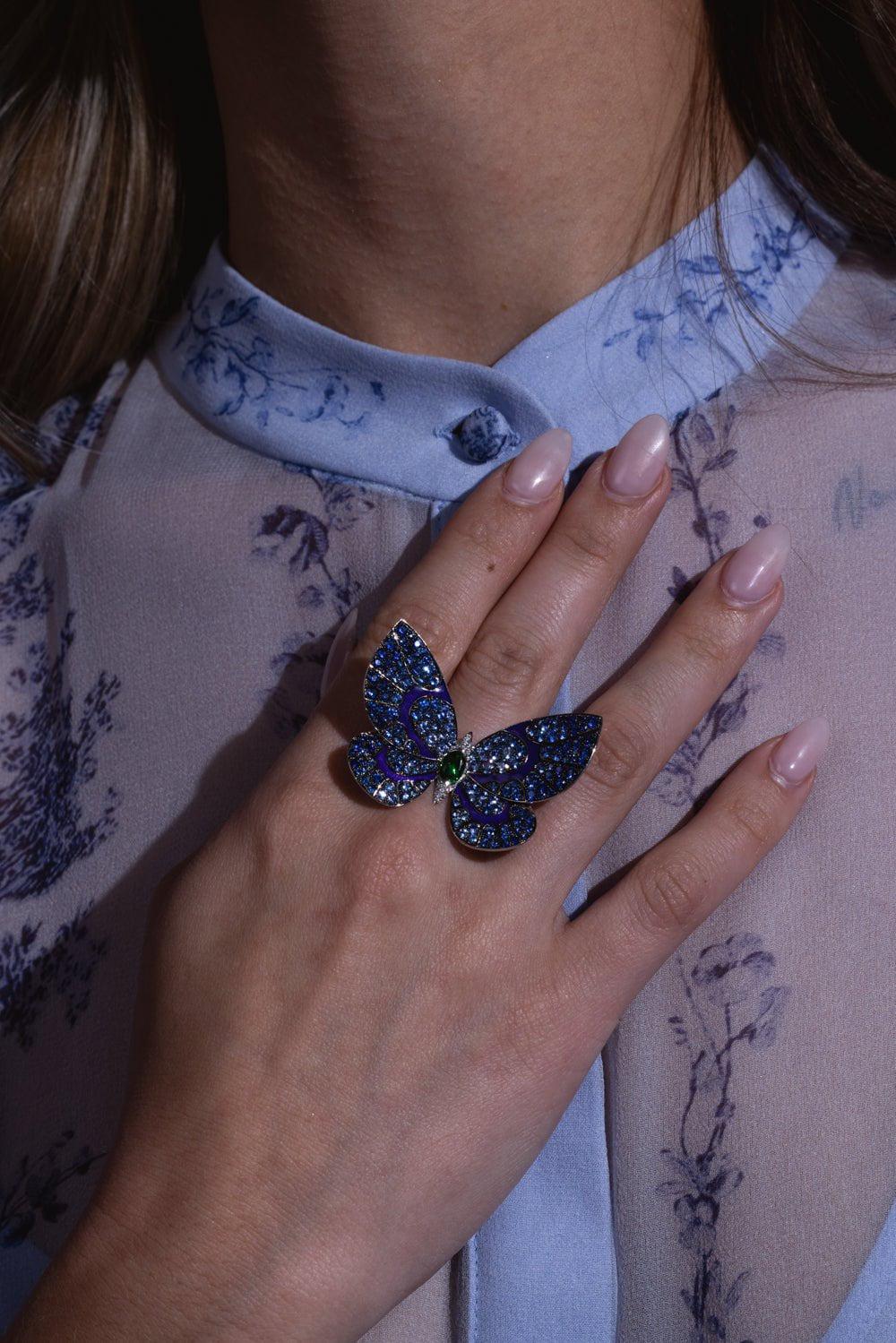 Purple Enamel Tsavorite Butterfly Ring - Image 2