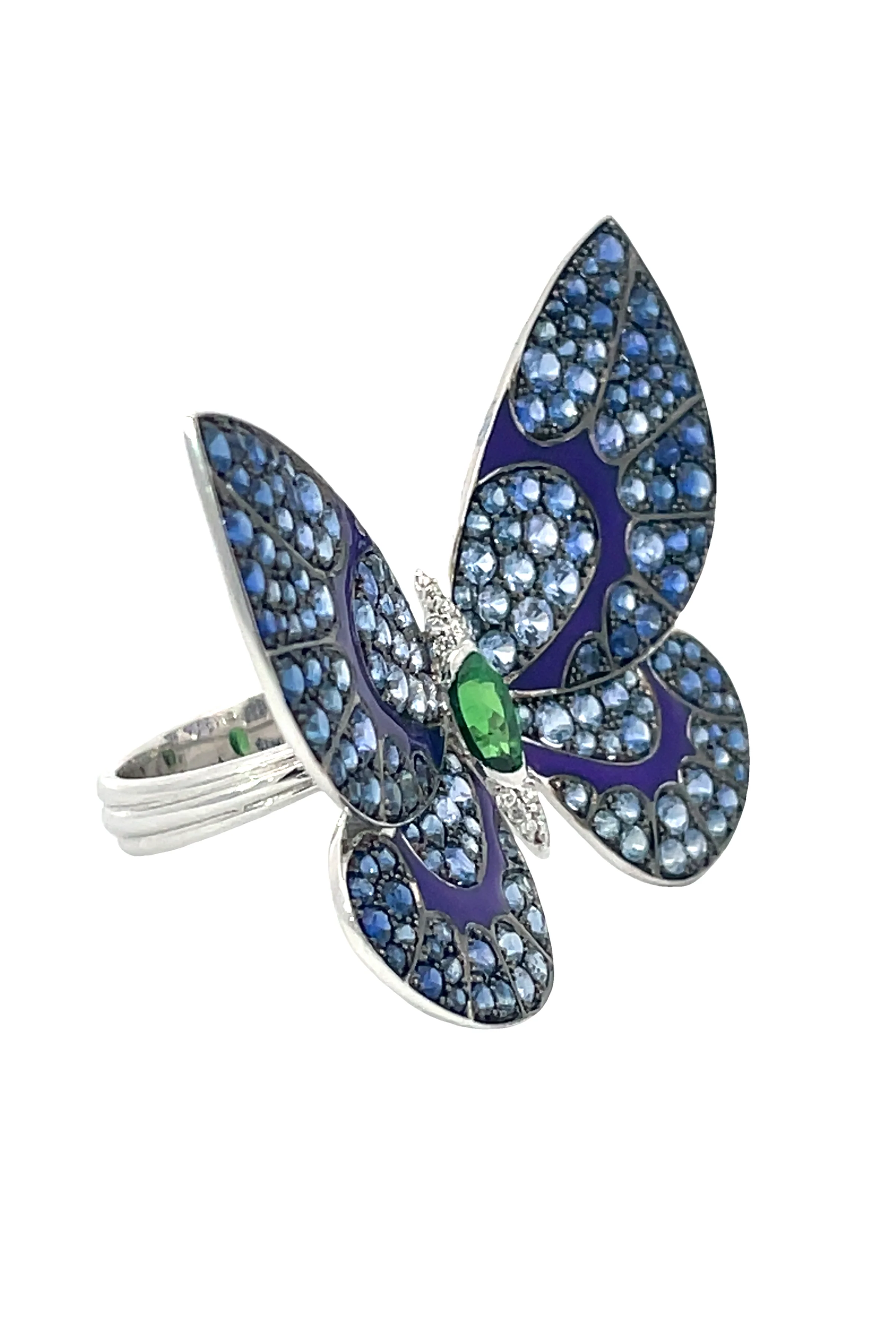 Purple Enamel Tsavorite Butterfly Ring - Image 4
