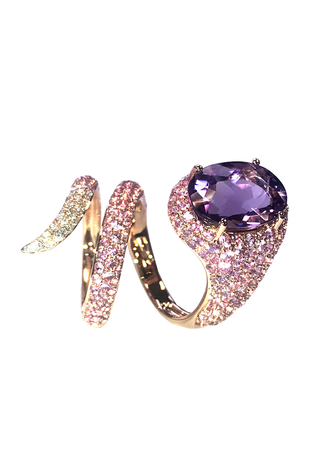 Purple Sapphire Diamond Amethyst Spiral Ring