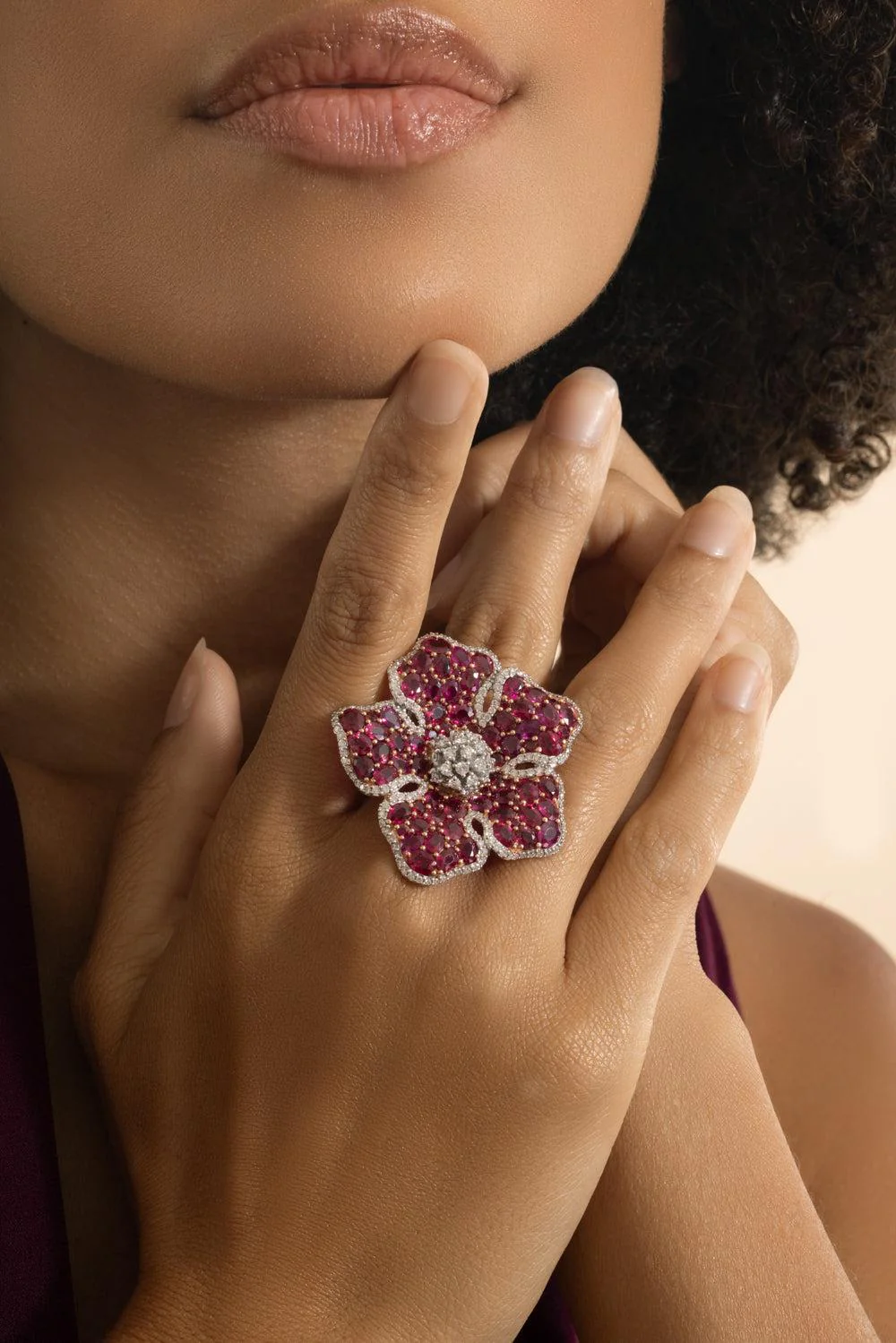 Ruby Diamond Flower Ring - Image 3