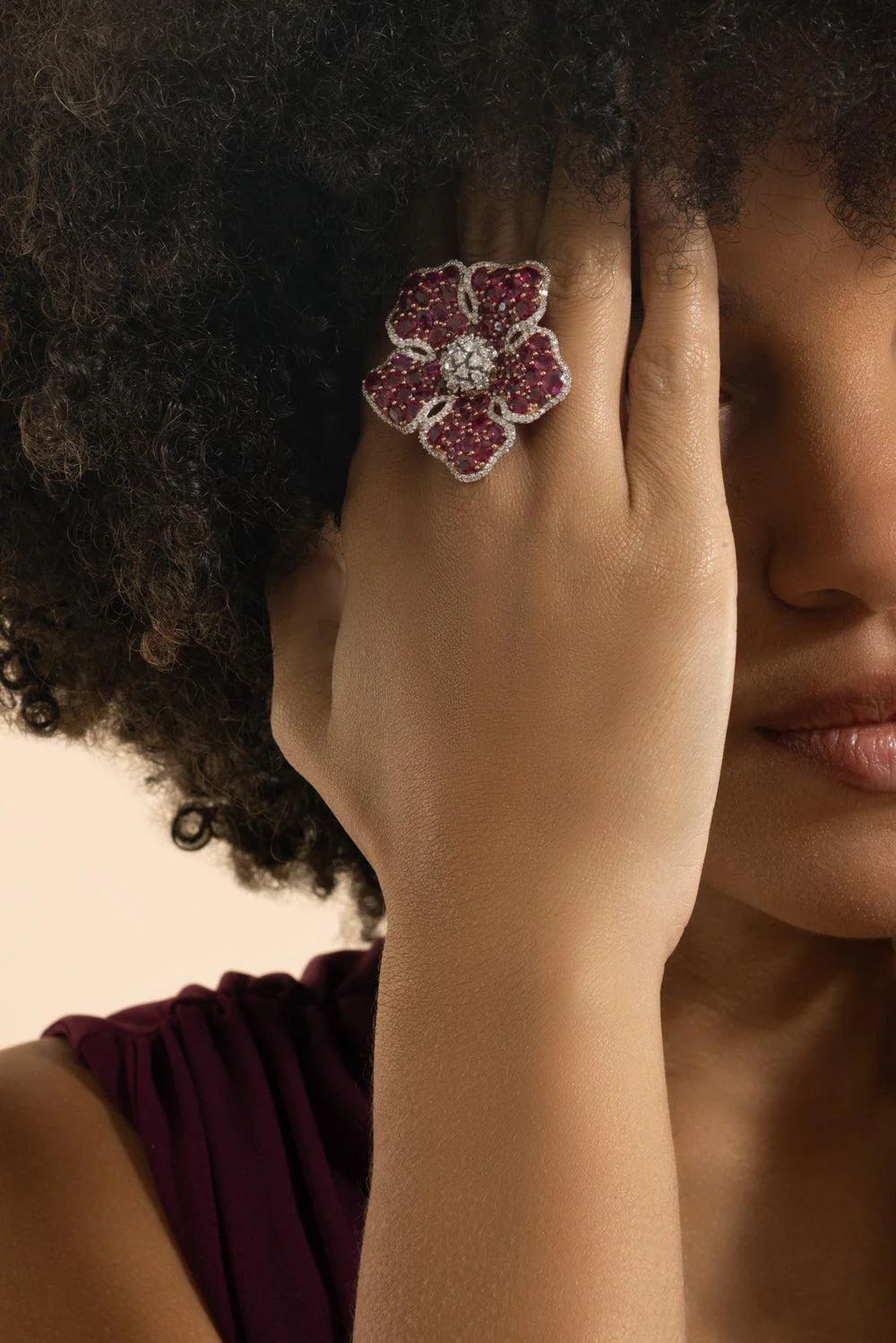 Ruby Diamond Flower Ring - Image 4