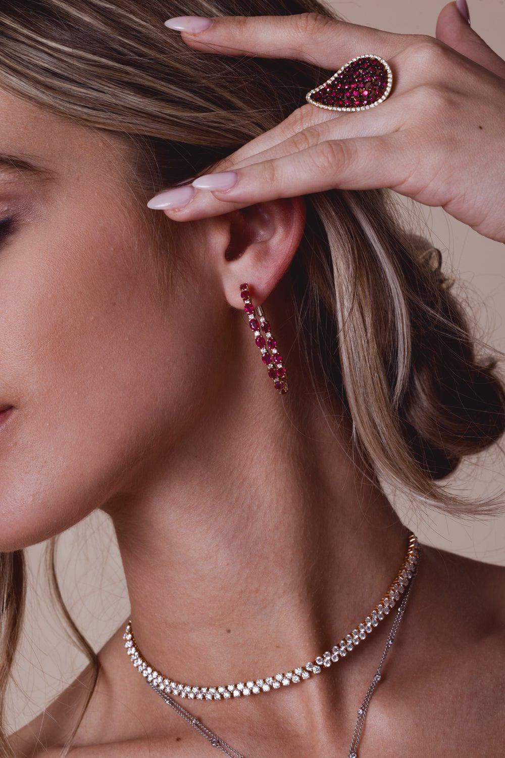 Ruby Diamond Hoop Earrings - Image 2