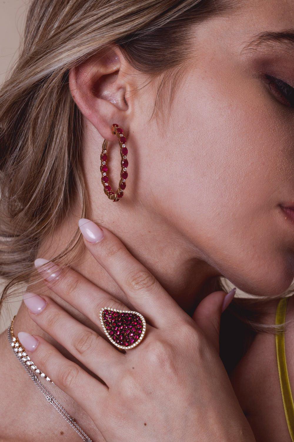 Ruby Diamond Hoop Earrings - Image 3