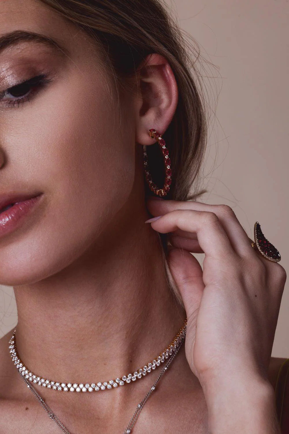 Ruby Diamond Hoop Earrings - Image 4