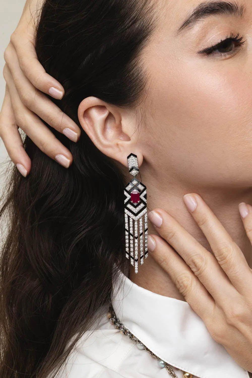 Ruby Onyx Diamond Earrings - Image 2