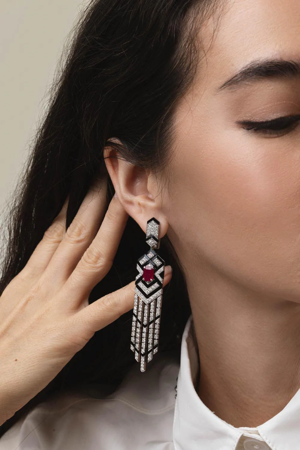 Ruby Onyx Diamond Earrings - Image 3