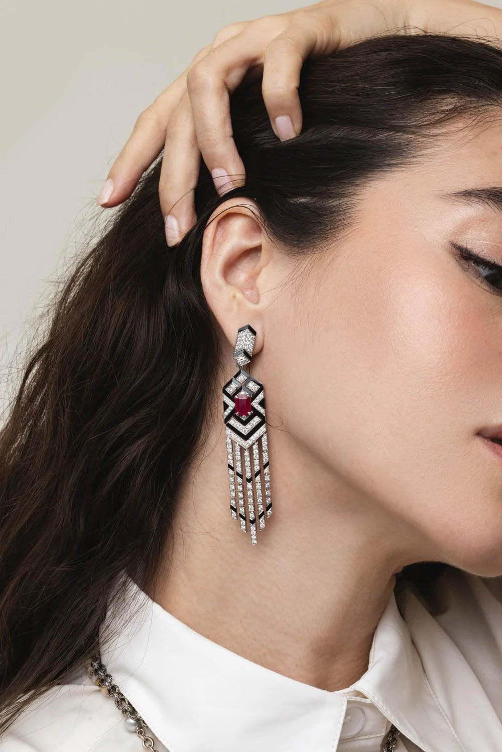 Ruby Onyx Diamond Earrings - Image 4
