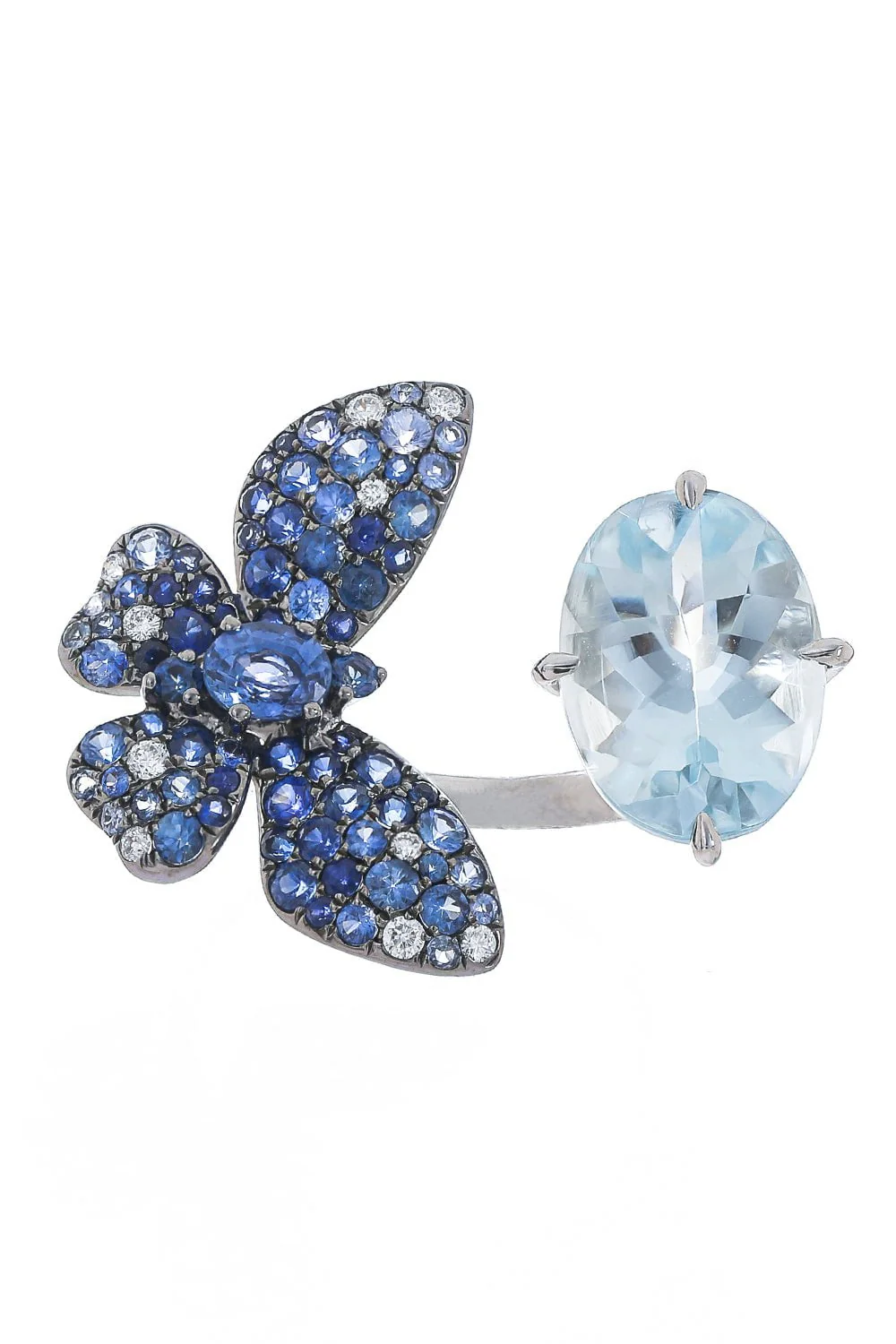 Sapphire Aquamarine Butterfly Ring