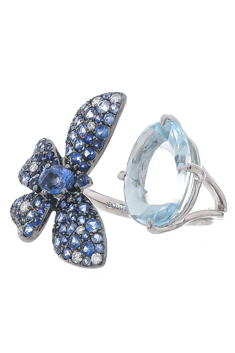 Sapphire Aquamarine Butterfly Ring - Image 5