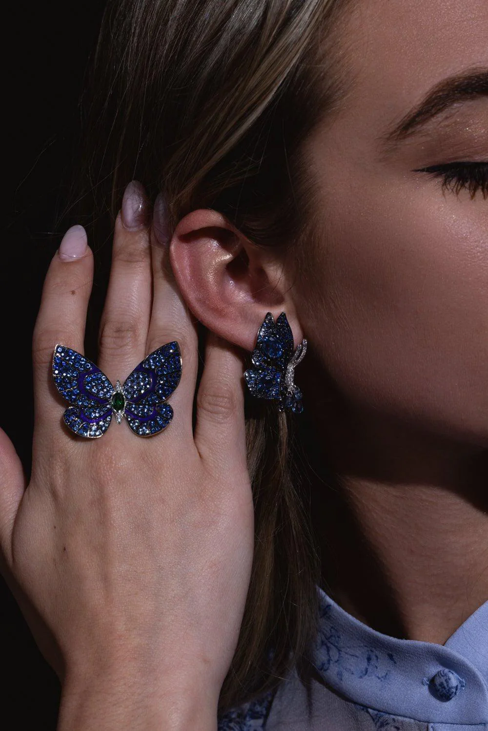 Sapphire Diamond Butterfly Earrings - Image 3