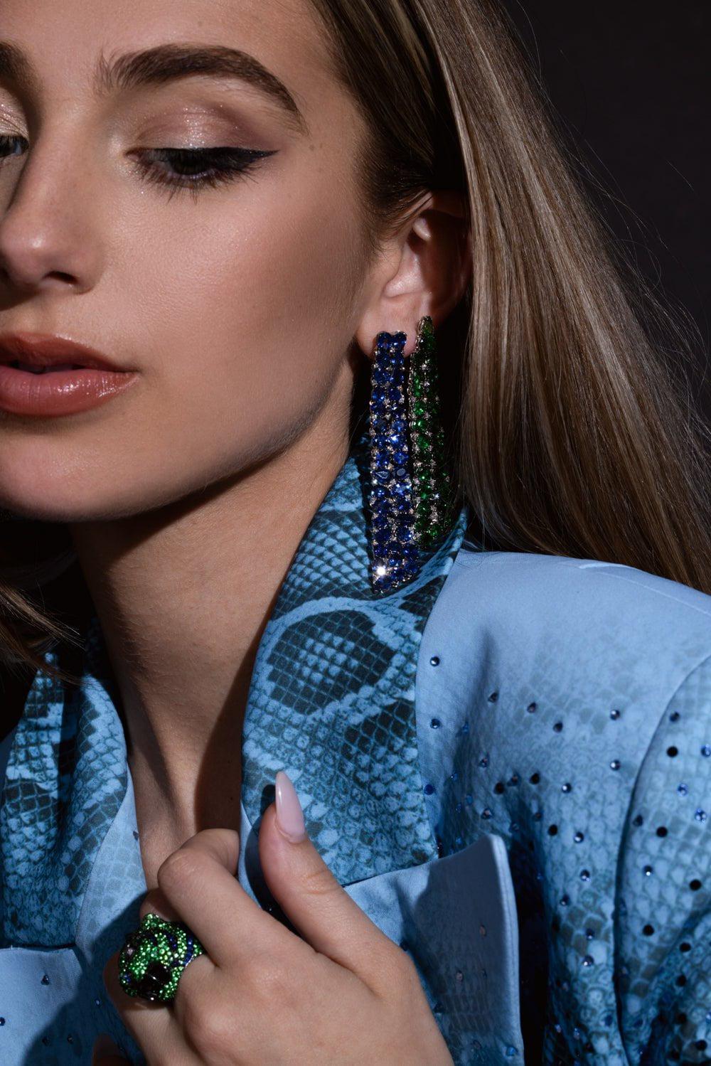 Sapphire Tsavorite Mix Match Earrings - Image 2