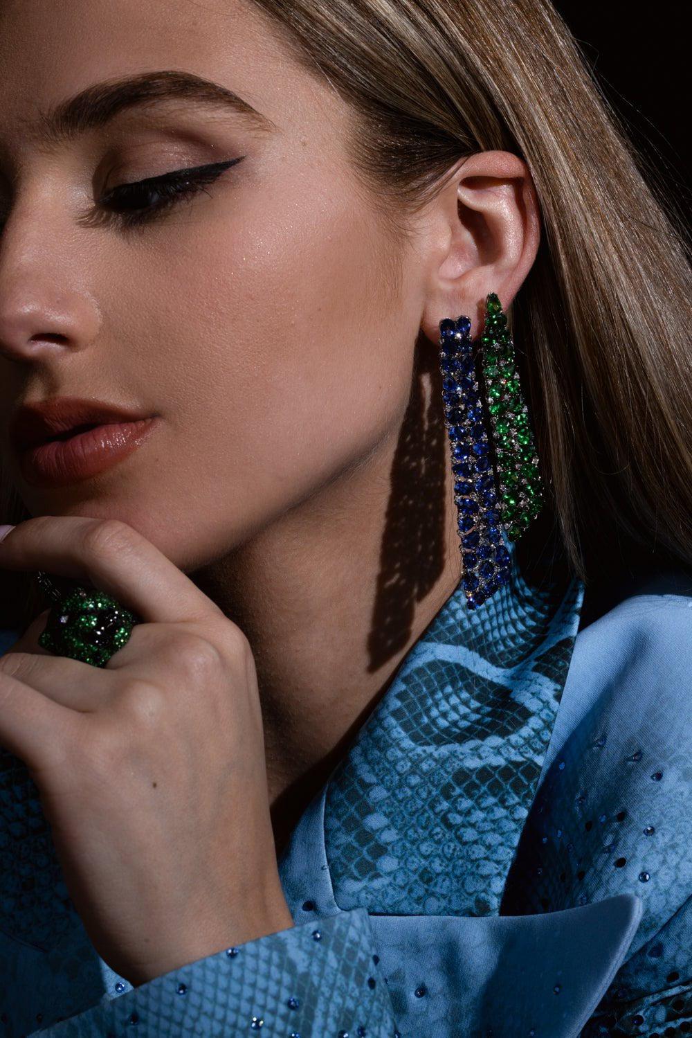 Sapphire Tsavorite Mix Match Earrings - Image 3