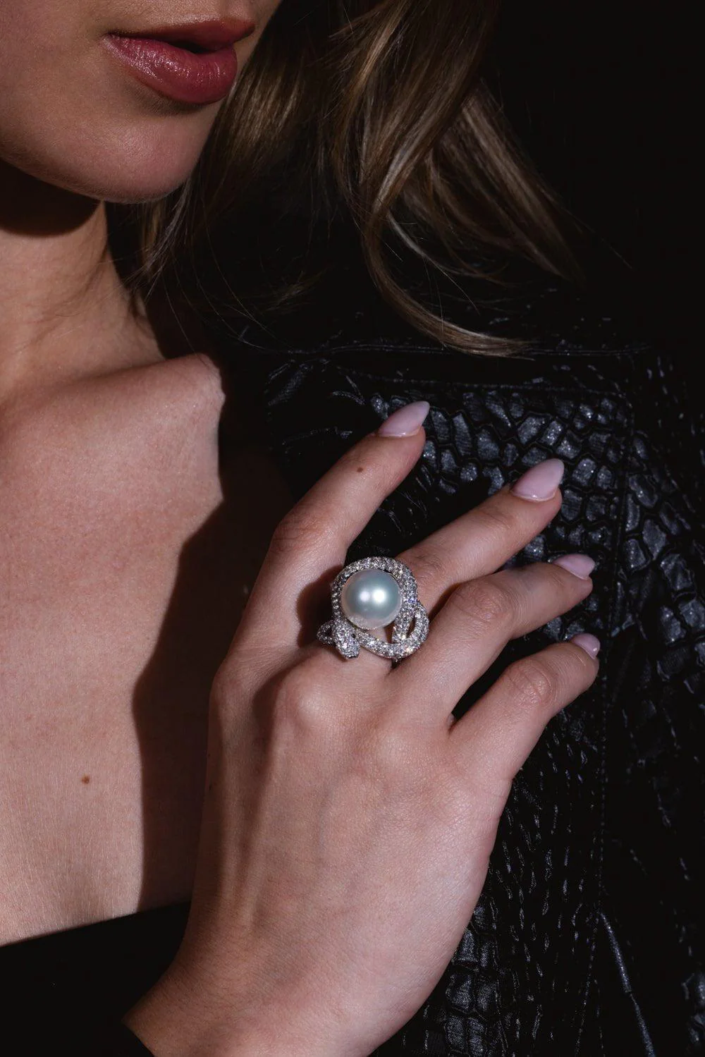 South Sea Pearl Diamond Snake Ring - Image 3
