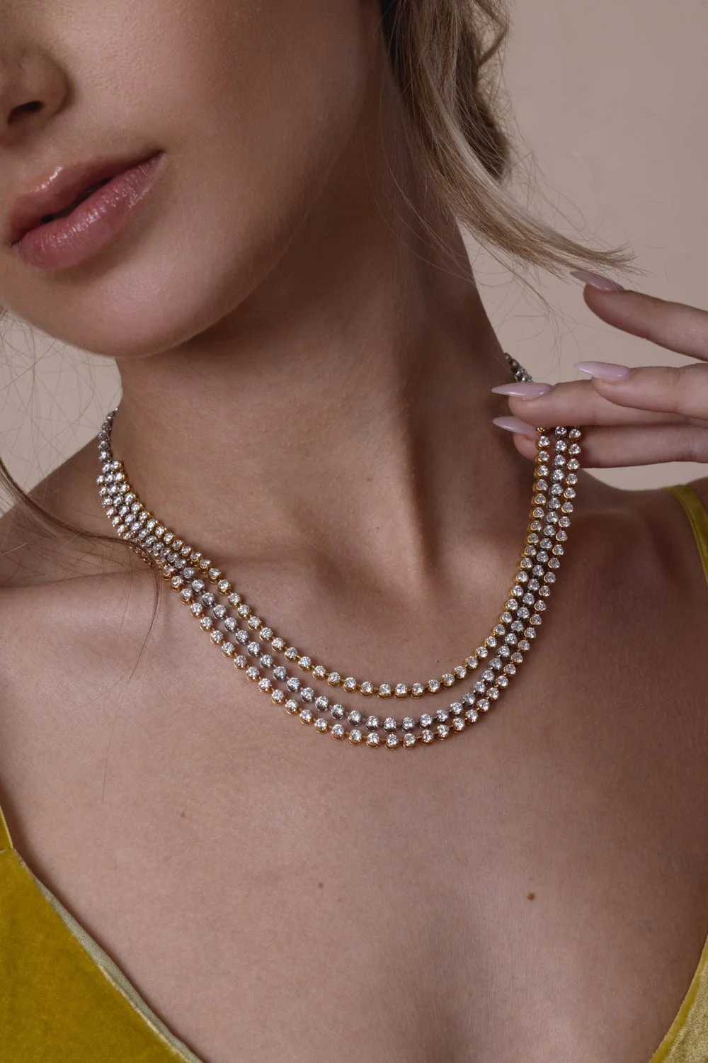 Three Row Diamond Multi Necklace - Image 4