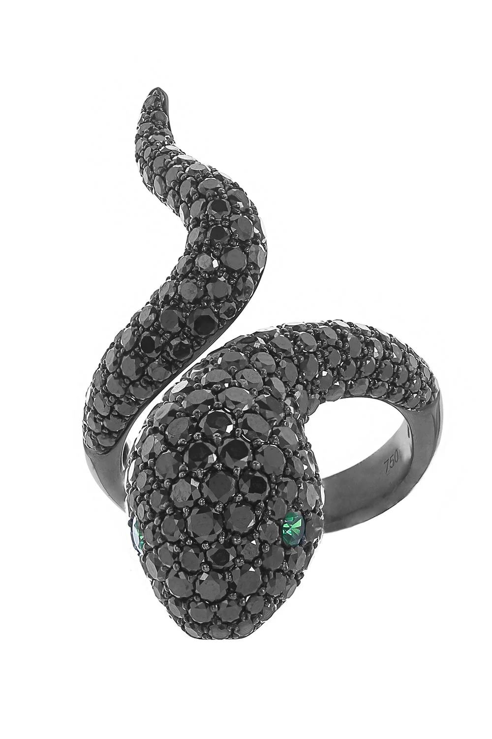 Tsavorite Black Diamond Snake Ring