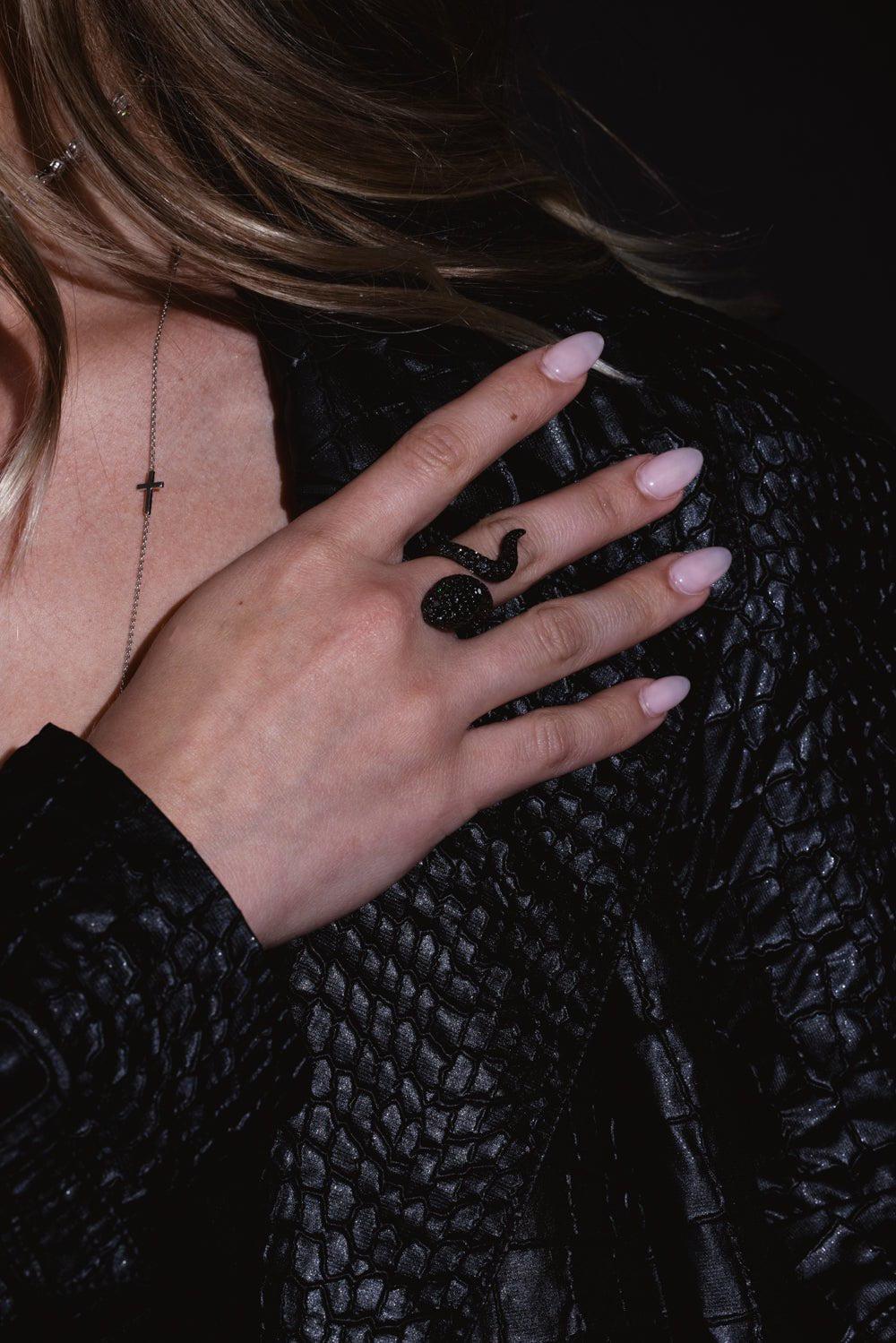 Tsavorite Black Diamond Snake Ring - Image 3