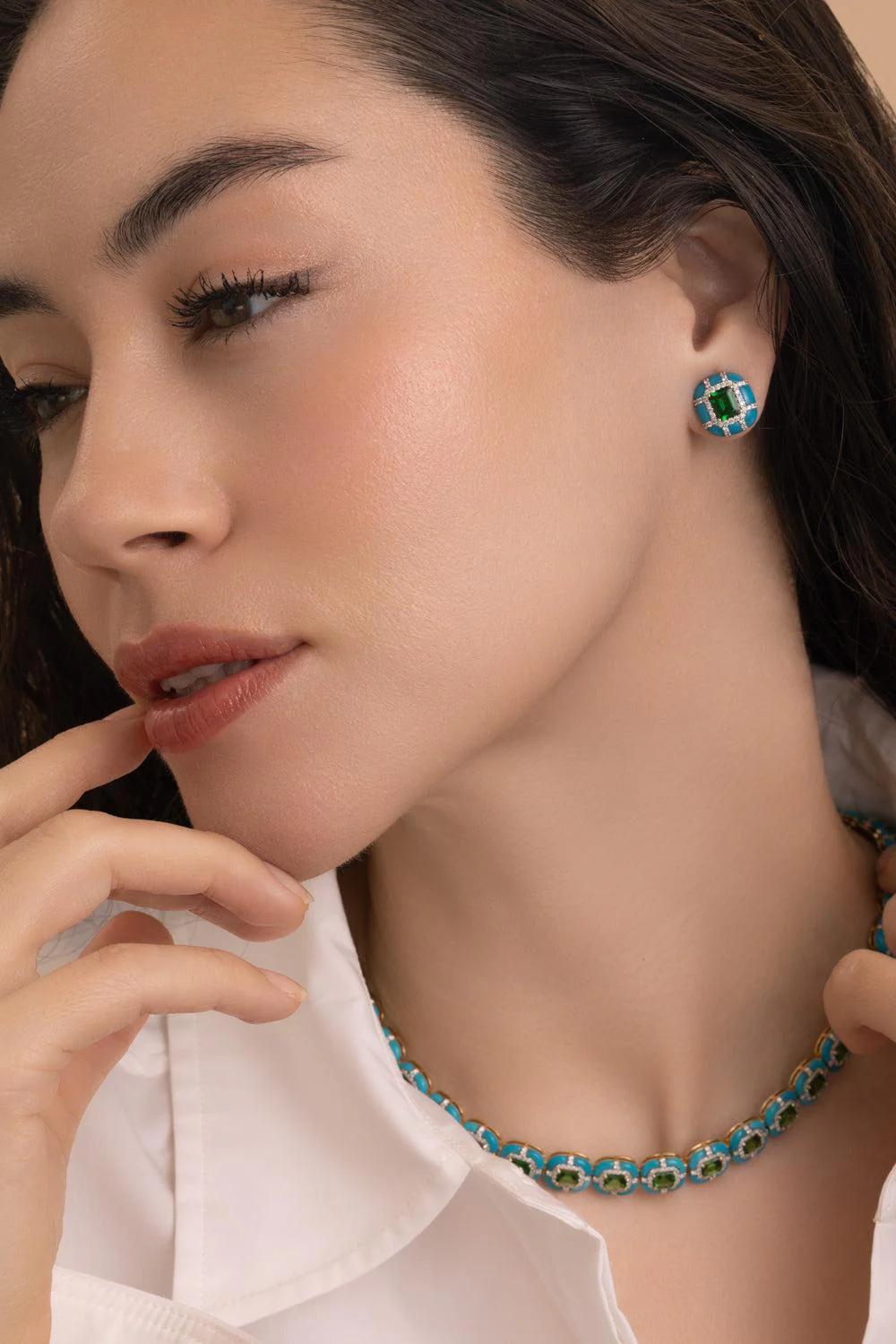 Tsavorite Turquoise Diamond Earrings - Image 3