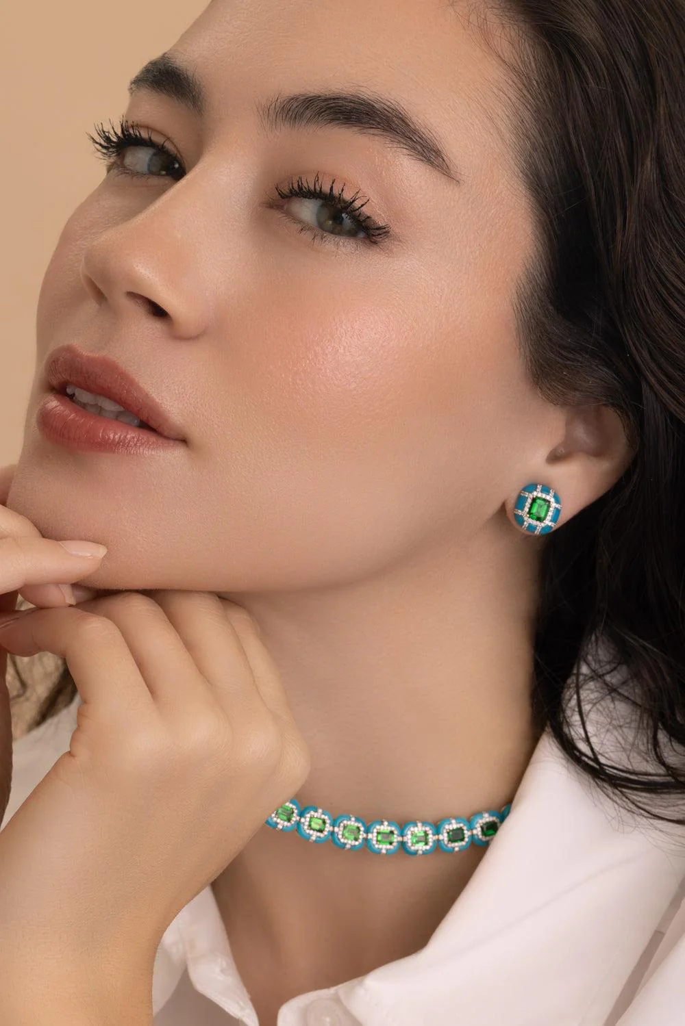 Tsavorite Turquoise Diamond Earrings - Image 4