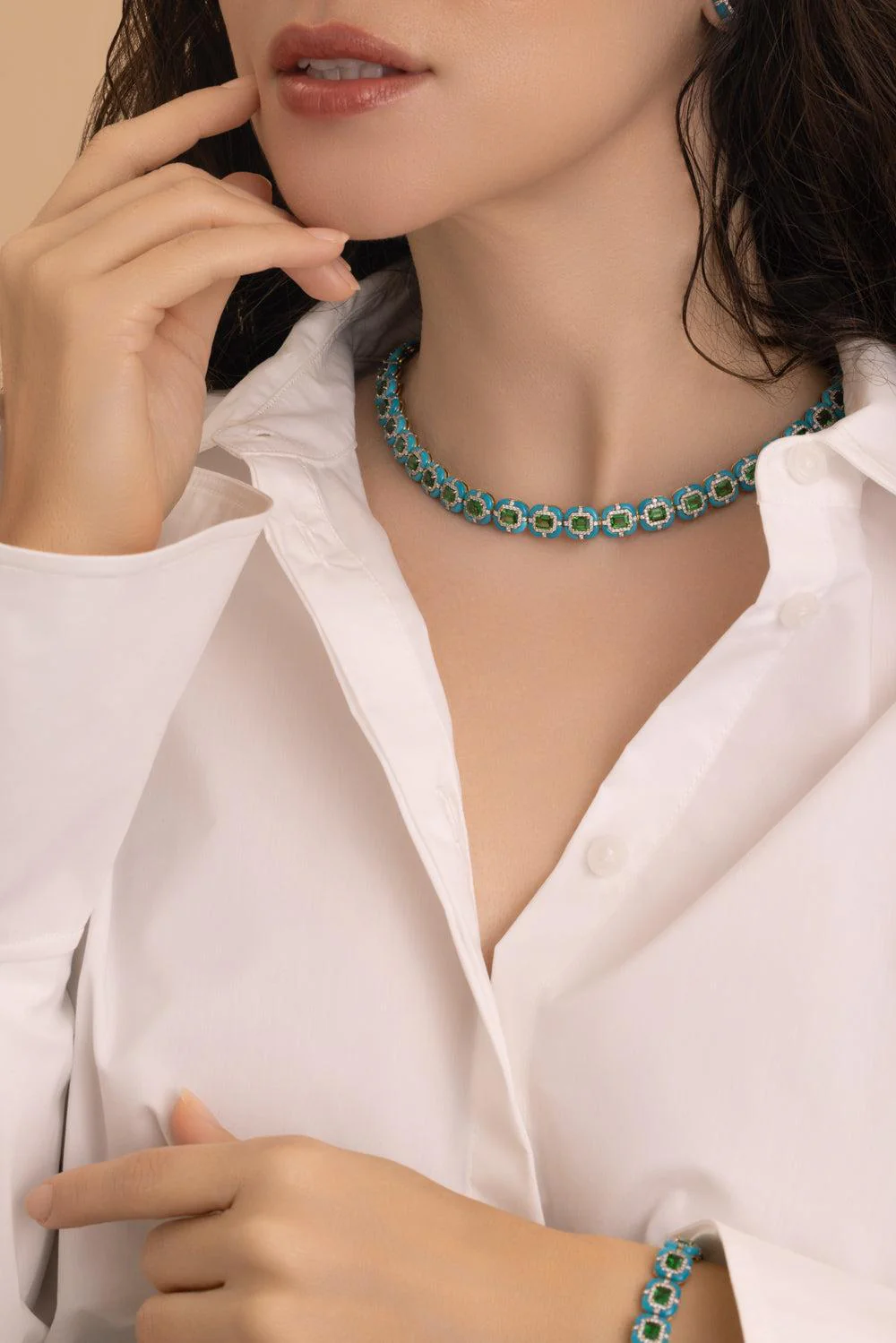 Tsavorite Turquoise Diamond Necklace - Image 5