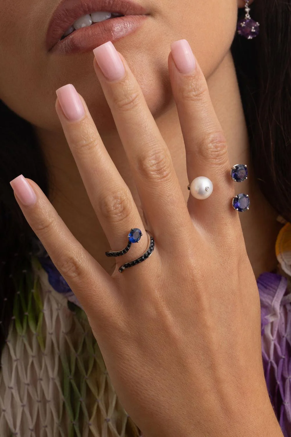 White Diamond Blue Sapphire Snake Ring - Image 4