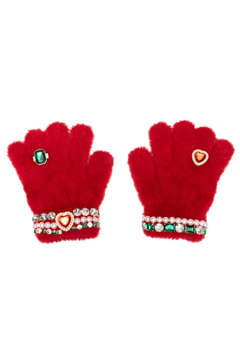 Jeweled Gloves - Ruby Red