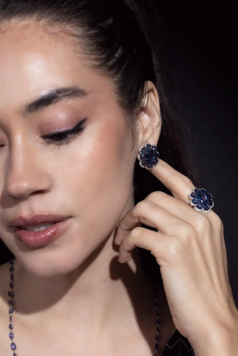 Blue Sapphire Diamond Earrings - Image 2